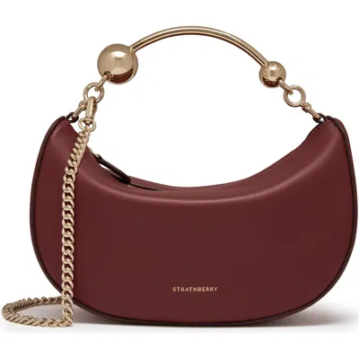 Strathberry Mini Crescent Moon Leather Shoulder Bag In Burgundy