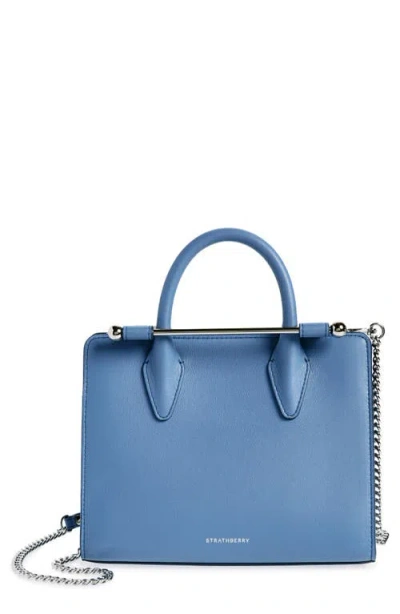 Strathberry Mini Leather Tote In Sea Blue/silver