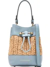 Strathberry Mini Osseteleather-raffia Bucket Bag In Blue