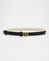 Strathberry Monogram Metal Leather Skinny Belt In Black