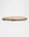 Strathberry Monogram Metal Leather Skinny Belt In Macadamia