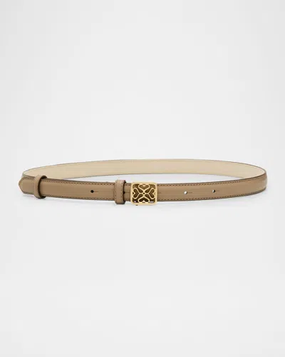 Strathberry Monogram Metal Leather Skinny Belt In Brown