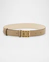 Strathberry Monogram Wide Leather Buckle Belt In Macadamia