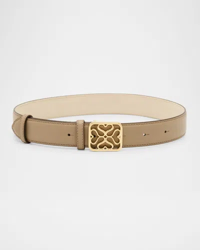 Strathberry Monogram Wide Leather Buckle Belt In Brown
