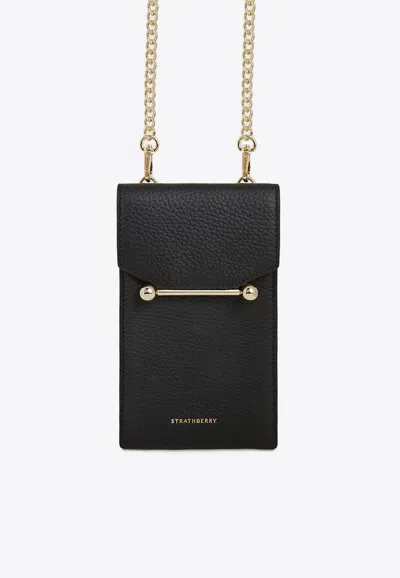 Strathberry Mosaic Chain Phone Holder In Black