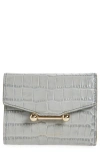 Strathberry Mosaic Croc Embossed Calfskin Trifold Wallet In Gray