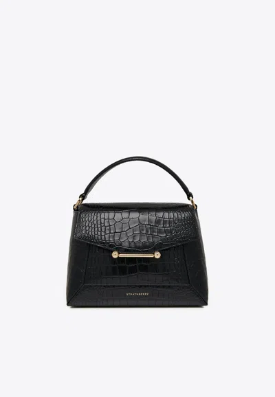 Strathberry Mosaic Croc-embossed Leather Top Handle Bag In Black