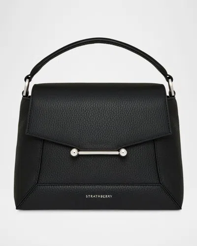 Strathberry Mosaic Flap Leather Crossbody Bag In Black