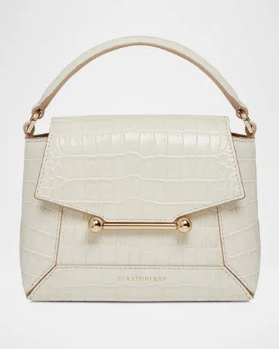 Strathberry Mosaic Nano Croc Leather Top-handle Bag In Vanilla