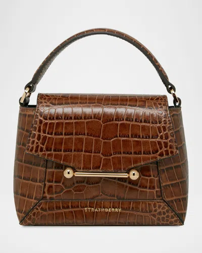 Strathberry Mosaic Nano Croc Leather Top-handle Bag In Walnut