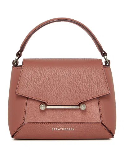 Strathberry Mosaic Nano Leather & Suede Top Handle Bag In Sierra Dusty Pink/light Gold