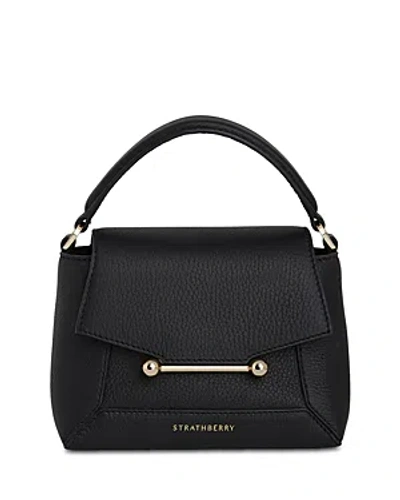 Strathberry Mosaic Flap Leather Crossbody Bag In Black