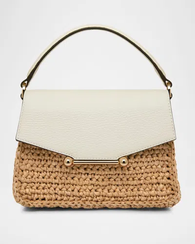 Strathberry Mosaic Nano Raffia & Leather Top-handle Bag In White
