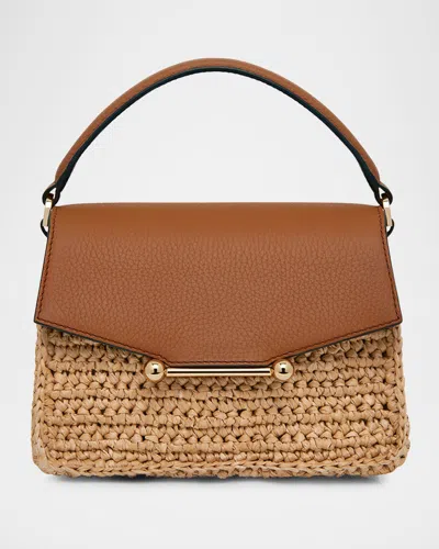 Strathberry Mosaic Nano Raffia & Leather Top-handle Bag In Tan