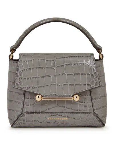 Strathberry Mosaic Nano Soft Embossed Croc Top Handle Bag In Gray