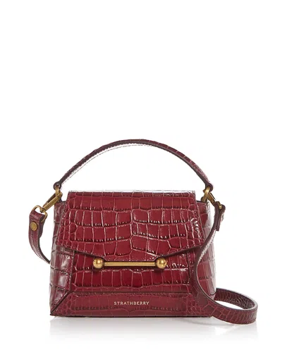 Strathberry Mosaic Nano Soft Embossed Croc Top Handle Bag In Pink