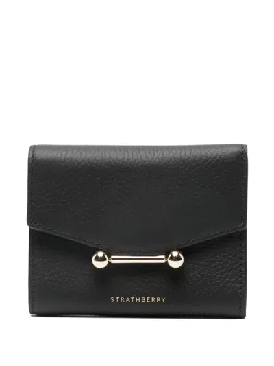 Strathberry Mosaic Trifold Leather Wallet In Black