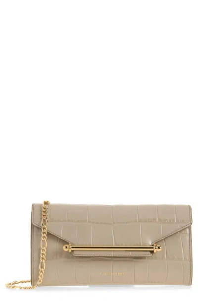 Strathberry Multrees Croc Embossed Chain Wallet In Light Taupe