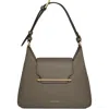 Strathberry Multrees Leather Hobo In Taupe Grey