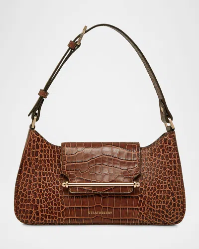 Strathberry Multrees Omni Croc-embossed Leather Shoulder Bag In Walnut