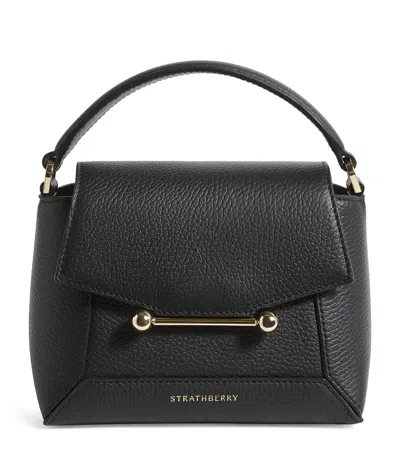 Strathberry Nano Leather Mosaic Top-handle Bag In Black