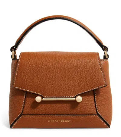 Strathberry Nano Leather Mosaic Top-handle Bag In Brown