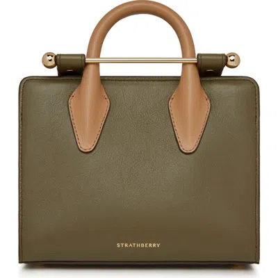 Strathberry Nano Leather Tote In Khaki/caramel/diamond