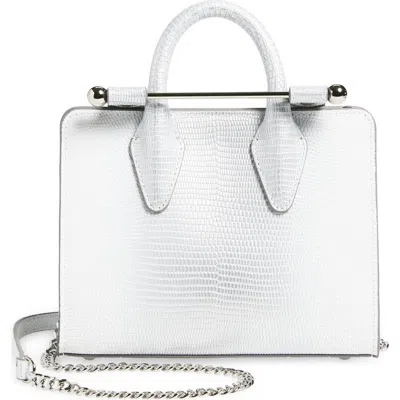 Strathberry Nano Lizard Embossed Leather Tote In Silver