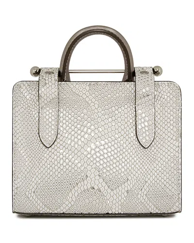 Strathberry Nano Metallic Leather Tote In Silver