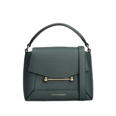 Strathberry Nano Mosaic Bar-detail Grained Mini Bag In Green