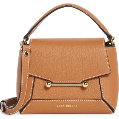 Strathberry Nano Mosaic Grained Leather Top Handle Bag In Brown