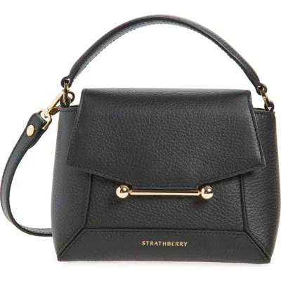 Strathberry Nano Mosaic Grained Leather Top Handle Bag In Black