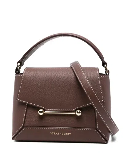 Strathberry Nano Mosaic Leather Bar-detail Tote Bag In Brown