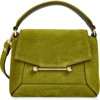 Strathberry Nano Mosaic Suede Top Handle Bag In Lime/khaki