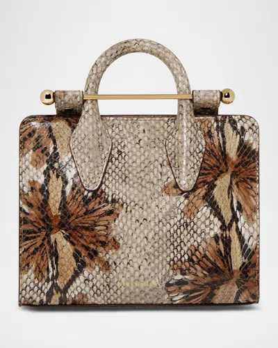 Strathberry Nano Snake-effect Leather Crossbody Bag In Chocolate