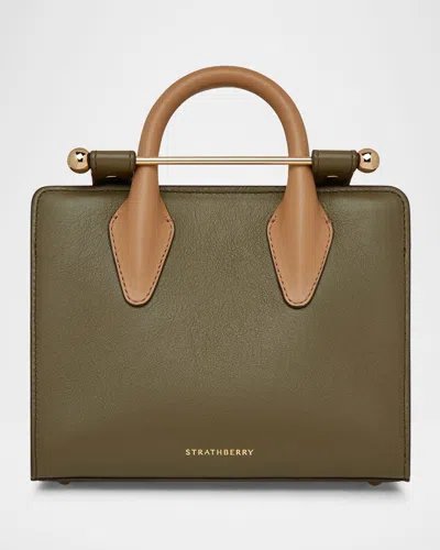 Strathberry Nano Tri Leather Tote Bag In Khakicarameldiamond