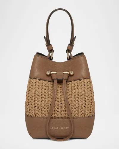 Strathberry Osette Drawstring Raffia Bucket Bag In Brown