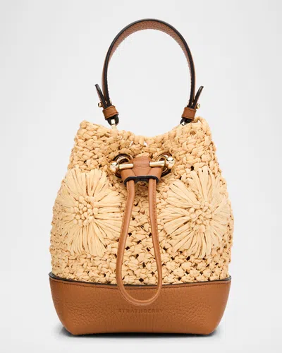 Strathberry Osette Floral Raffia Bucket Bag In Tan