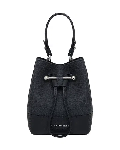 Strathberry Osette Midi Cashmere & Leather Crossbody Pouch In Charcoal