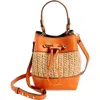 Strathberry Osette Raffia & Leather Bucket Bag In Marmalade