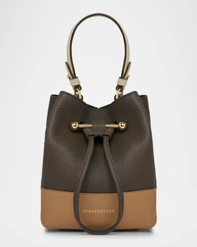 Strathberry Osette Tri Drawstring Leather Crossbody Bag In Khakicarameldiamond