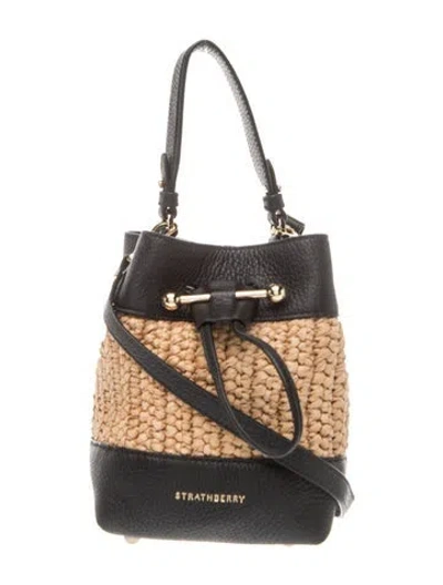Pre-owned Strathberry Raffia Osette Bucket In Brown