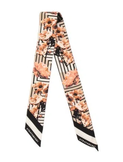 Pre-owned Strathberry Silk Floral Print Scarf In Black