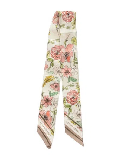 Pre-owned Strathberry Silk Floral Print Scarf W/ Tags In Green