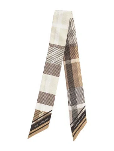 Pre-owned Strathberry Silk Plaid Print Scarf In Brown