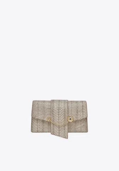 Strathberry Small Crescent Chain Clutch In Snake Print Leather
