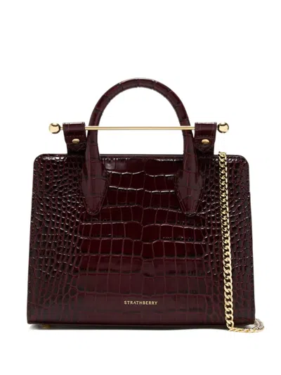 Strathberry Small Crocodile-embossed Top-handle Tote Bag In Red