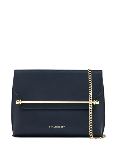 Strathberry Stylist Bar-chain Leather Clutch Bag In Blue