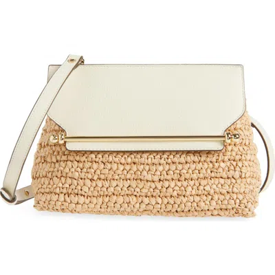 Strathberry Stylist Raffia & Leather Clutch In White