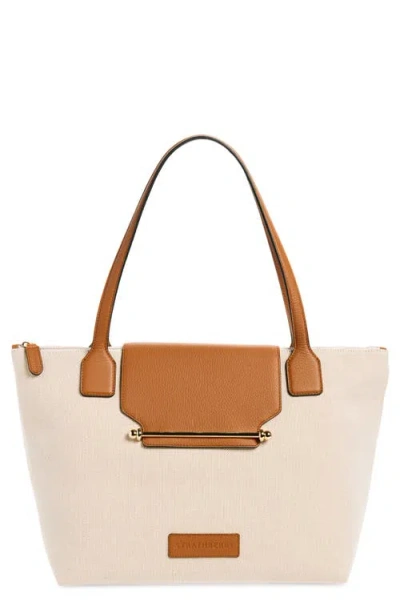Strathberry Water Repellent Cotton Canvas & Leather Travel Tote In Ecru/tan